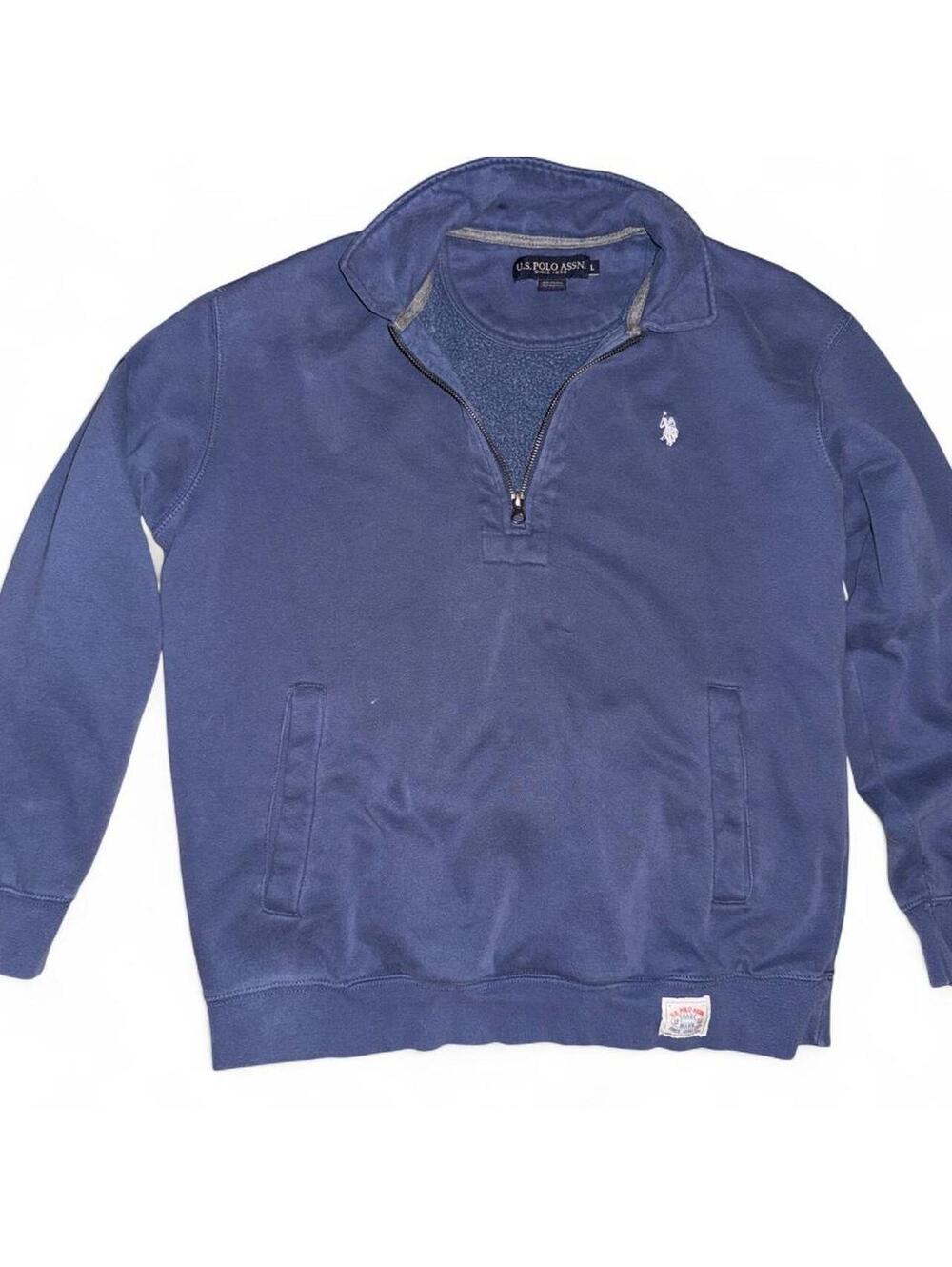U.S. Polo Assn. Mens Navy Blue 1/4 zip Sweatshirt sz L old money logo minimalist